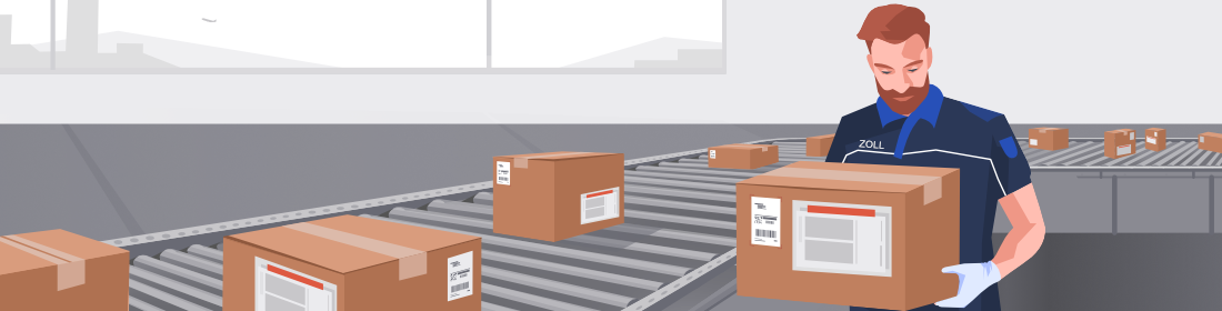 Zollmitarbeiter bei der Paketabfertigung - Versand mit DHL nach Frankreich