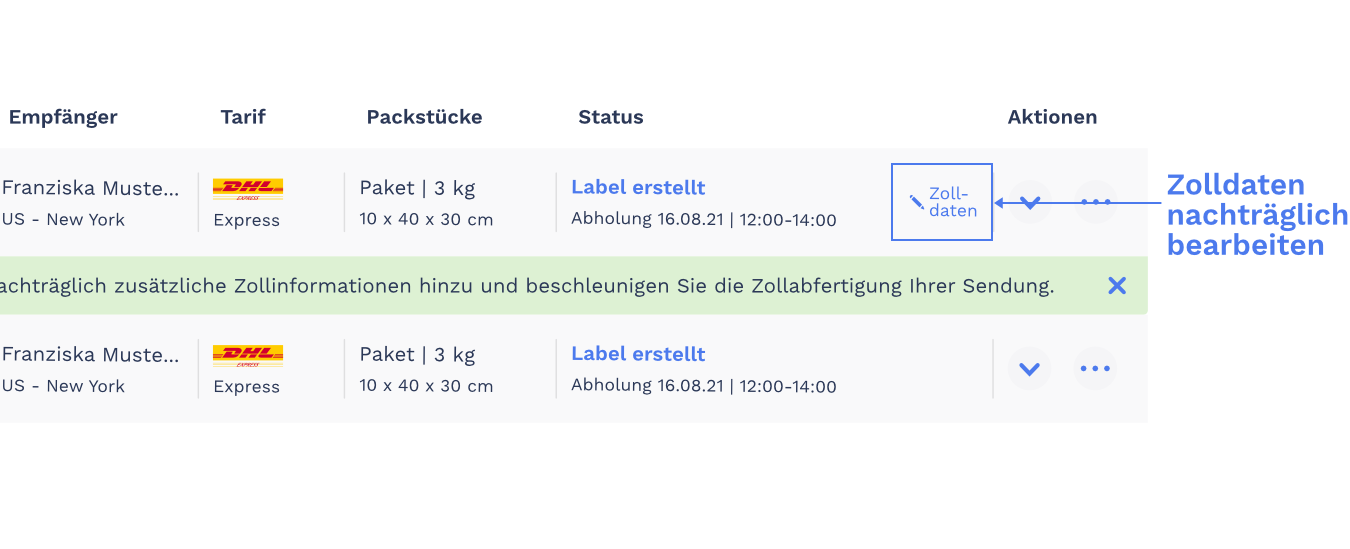 Nachträgliche Zolldatenübermittlung